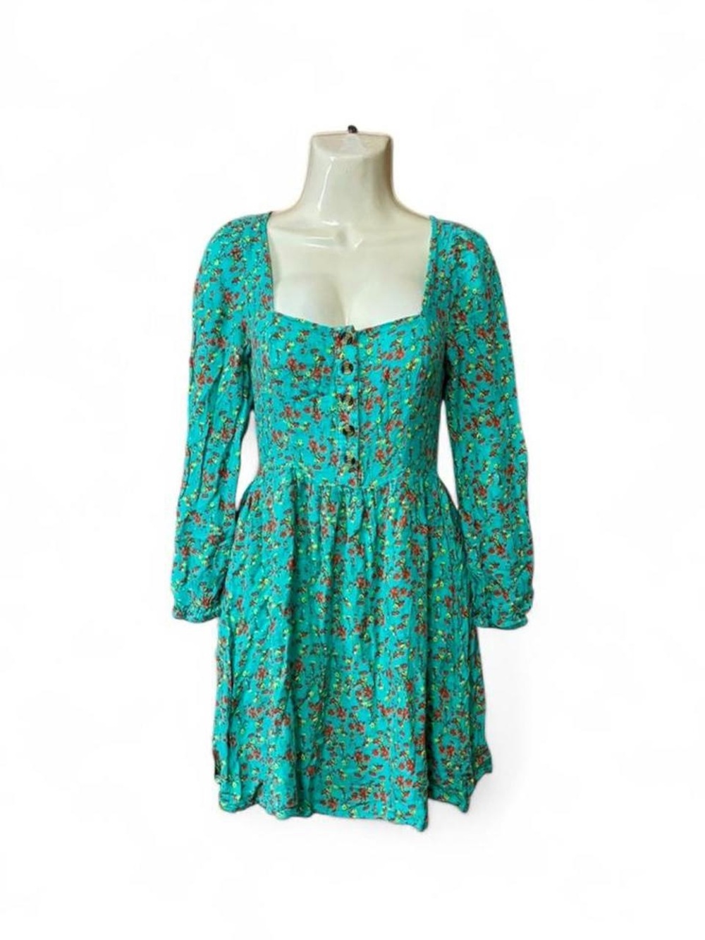 Chelsea & Violet Floral Mini Dress XS Tropical Puff Sleeve Smocked Back